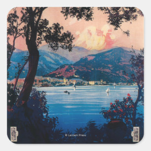 Italienisches Riviera Reiseplakat Quadratischer Aufkleber