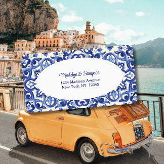 Italienisches Rücksendesiegel "White & Blue Kerami Adressaufkleber