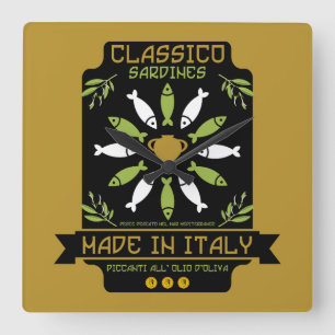 Italienisches Sardinen-Kunstposter Küchengeschenk Quadratische Wanduhr