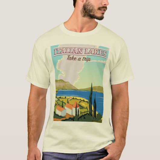 Italienisches Seen Vintage Reiseplakat T-Shirt (Vorderseite)