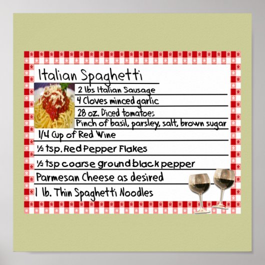 Italienisches Spaghetti-Rezept-Poster Poster (Vorne)
