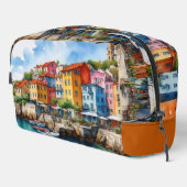 Italienisches Stadtbild-Dorf und Holzboote Waschbeutel (Rechte Ecke)