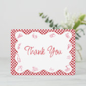 Italienisches Themed Red Checkered Brautparty Dankeskarte (Stehend Vorderseite)