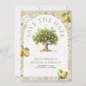 Italienisches Tile Lemon Tree Arch QR Code Foto Ho Save The Date (Vorderseite)