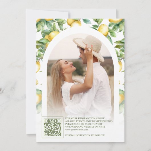 Italienisches Tile Lemon Tree Arch QR Code Foto Ho Save The Date (Rückseite)