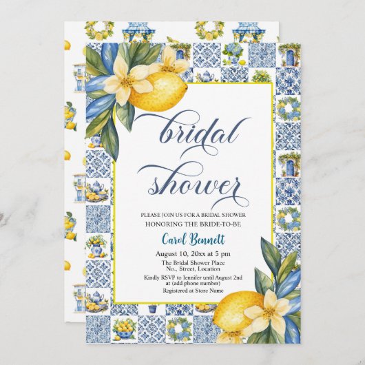 Italienisches Tiles Lemon Theme Summer Brautparty Einladung (Vorne/Hinten)