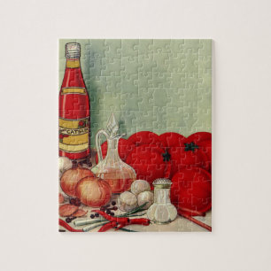 Italienisches Vintage-Essen Tomate Zwiebeln Paprik Puzzle