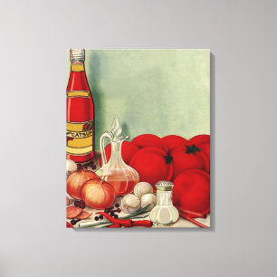 Italienisches Vintage-Essen Tomaten Zwiebeln Papri Leinwanddruck