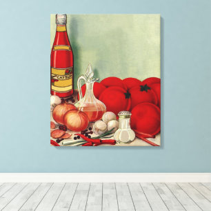Italienisches Vintage-Essen Tomaten Zwiebeln Papri Leinwanddruck
