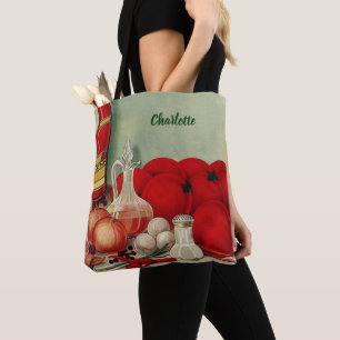 Italienisches Vintage-Essen Tomaten Zwiebeln Papri Tasche