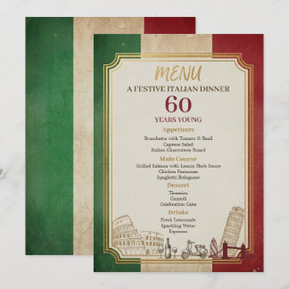 Italienisches Vintage-Menü zum 60. Geburtstags-Din Menükarte
