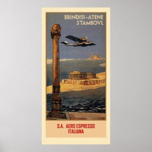 Italienisches Vintages Flugzeug und Brindisi Istan Poster