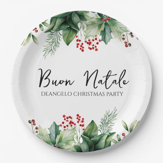 Italienisches Weihnachts-Buon-Natale-Party Pappteller (Vorderseite)