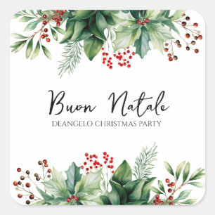Italienisches Weihnachts-Buon-Natale-Party Quadratischer Aufkleber