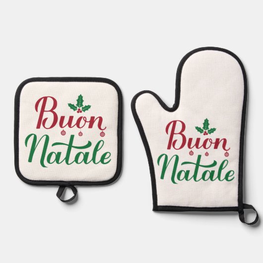 Italienisches Weihnachtsbuon Natale Kitchen Ofenhandschuh & Topflappen-Set (Vorderseite)