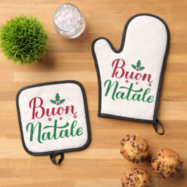 Italienisches Weihnachtsbuon Natale Kitchen Ofenhandschuh & Topflappen-Set