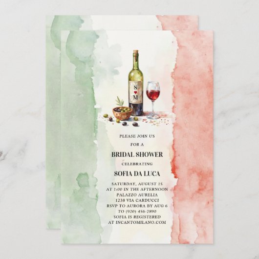 Italienisches Weinolive Italien Brautparty Einladung (Vorne/Hinten)