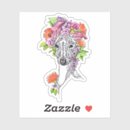 Italienisches Windhund-Peitschenportrait Blume Art Aufkleber