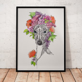 Italienisches Windhund-Peitschenportrait Blume Art Poster