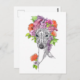 Italienisches Windhund-Peitschenportrait Blume Art Postkarte