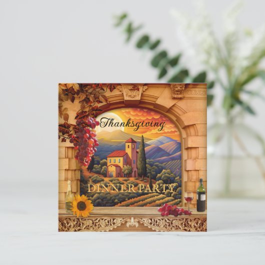 Italienisches Wine Erntedank Abendessen Party Einladung (Stehend Vorderseite)