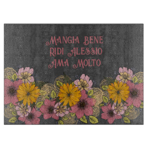 Italienisches Zitat mit lebendigen Florals Schneidebrett