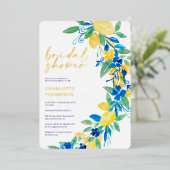 Italienisches Zitronenblumenschrift-Brautparty Folieneinladung (Stehend vorne)