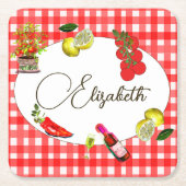 Italienisches Zitronenmeer Rotes weißes Muster Rechteckiger Pappuntersetzer (Vorderseite)