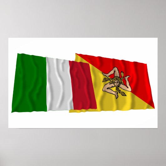 Italy and Sicilia waving flags Poster (Vorne)