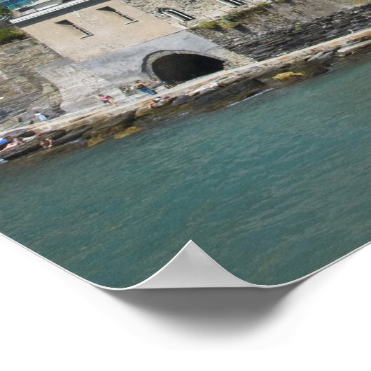 Italy, Cinque Terre, Vernazza, Harbor and Church 2 Poster (Ecke)