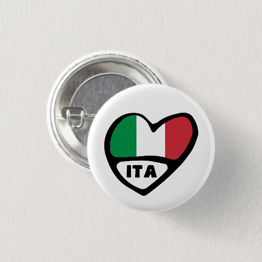 Italy Country Code Flag Heart Pin Badge, ITA Button (Vorne & Hinten)
