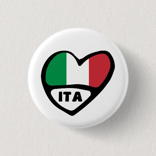 Italy Country Code Flag Heart Pin Badge, ITA Button (Vorderseite)