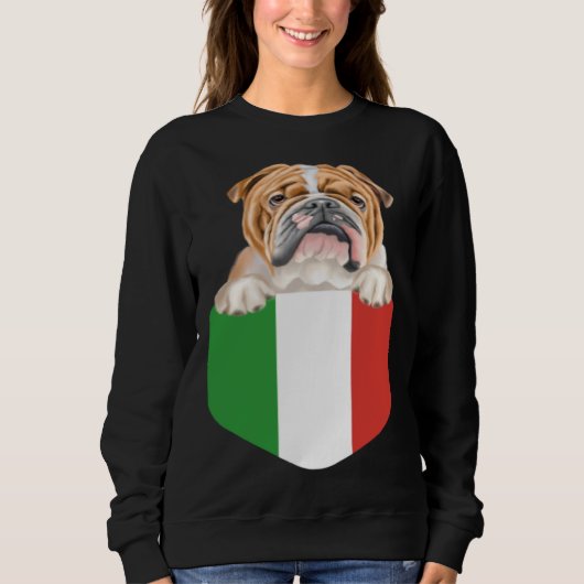 Italy Flag Bulldog Dog In Pocket Sweatshirt (Vorderseite)