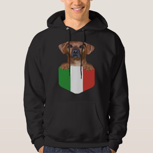 Italy Flag Rhodesian Ridgeback Dog In Pocket Hoodie (Vorderseite)