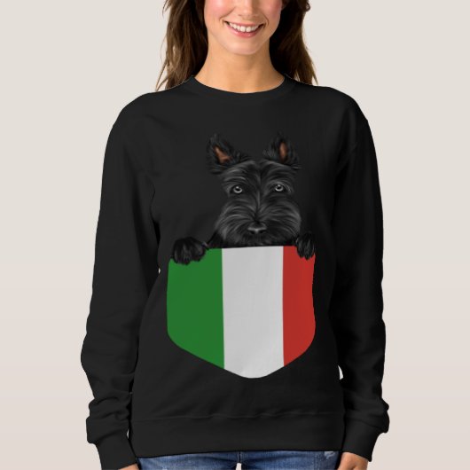 Italy Flag Scottish Terrier Dog In Pocket Sweatshirt (Vorderseite)