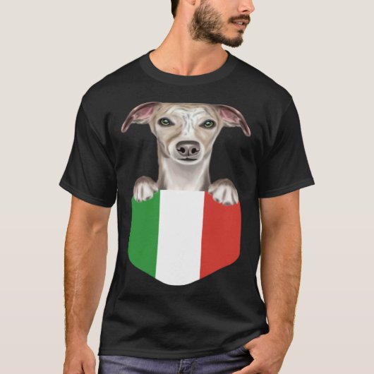 Italy Flag Whippet Dog In Pocket T-Shirt (Vorderseite)