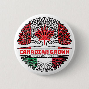 Italy Italian Canadian Canada Tree Roots Flag Button