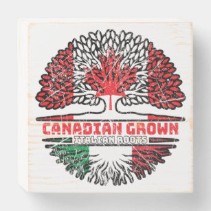Italy Italian Canadian Canada Tree Roots Flag Holzkisten Schild