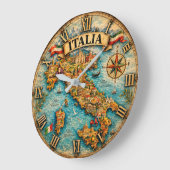 Italy Map Wall Vintage Große Wanduhr (Winkel)