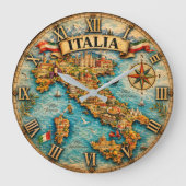 Italy Map Wall Vintage Große Wanduhr (Vorderseite)