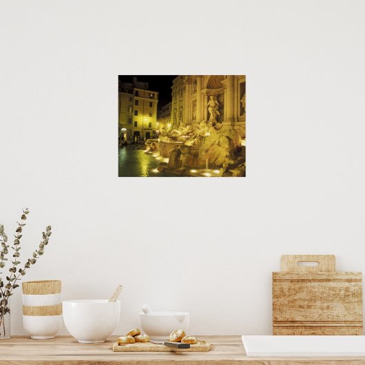 Italy, Rome. Trevi Fountain at night. Poster (Küche)