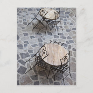 Italy, Sardinia, Castelsardo. Cafe tables. Postkarte