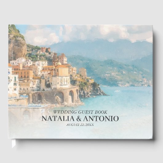 Italy Sea | Amalfi Coast Watercolor Wedding Gästebuch (Vorderseite)