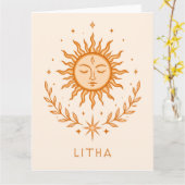 itha Celestial Sun Face Botanical Wreath Art Karte (Gelbe Blume)