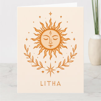 itha Celestial Sun Face Botanical Wreath Art Karte
