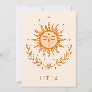 itha Celestial Sun Face Botanical Wreath Art Karte