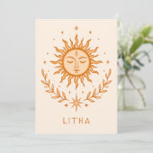 itha Celestial Sun Face Botanical Wreath Art Karte (Stehend Vorderseite)
