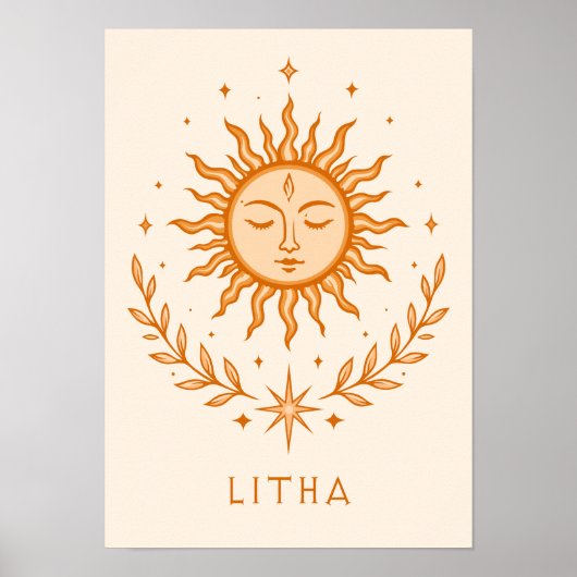 itha Celestial Sun Face Botanical Wreath Art Poster (Vorne)