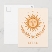 itha Celestial Sun Face Botanical Wreath Art Postkarte (Vorne/Hinten)