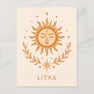 itha Celestial Sun Face Botanical Wreath Art Postkarte